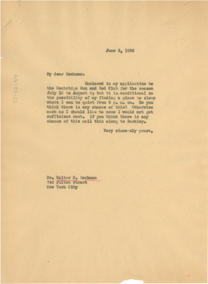 Letter from W.E.B. Du Bois to Walter N. Beekman, June 2, 1938