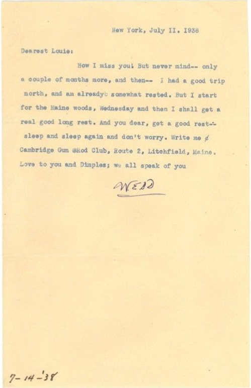 Letter from W.E.B. Du Bois in New York to Louie Shivery, July 11, 1938