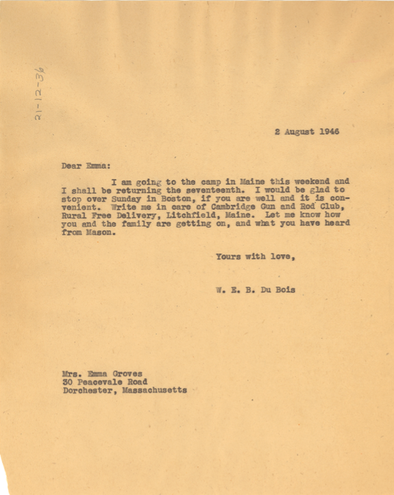 Letter from W.E.B. Du Bois to Emma Groves, August 2, 1946